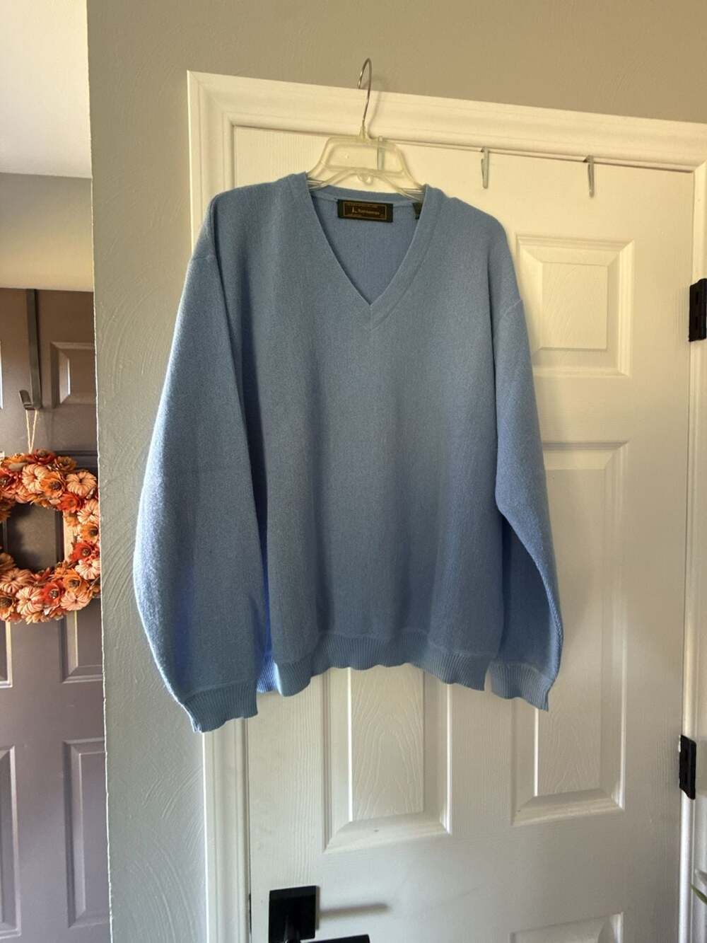 Peru Unlimited V-Neck Sweater Size L Blue Alpaca Wool
